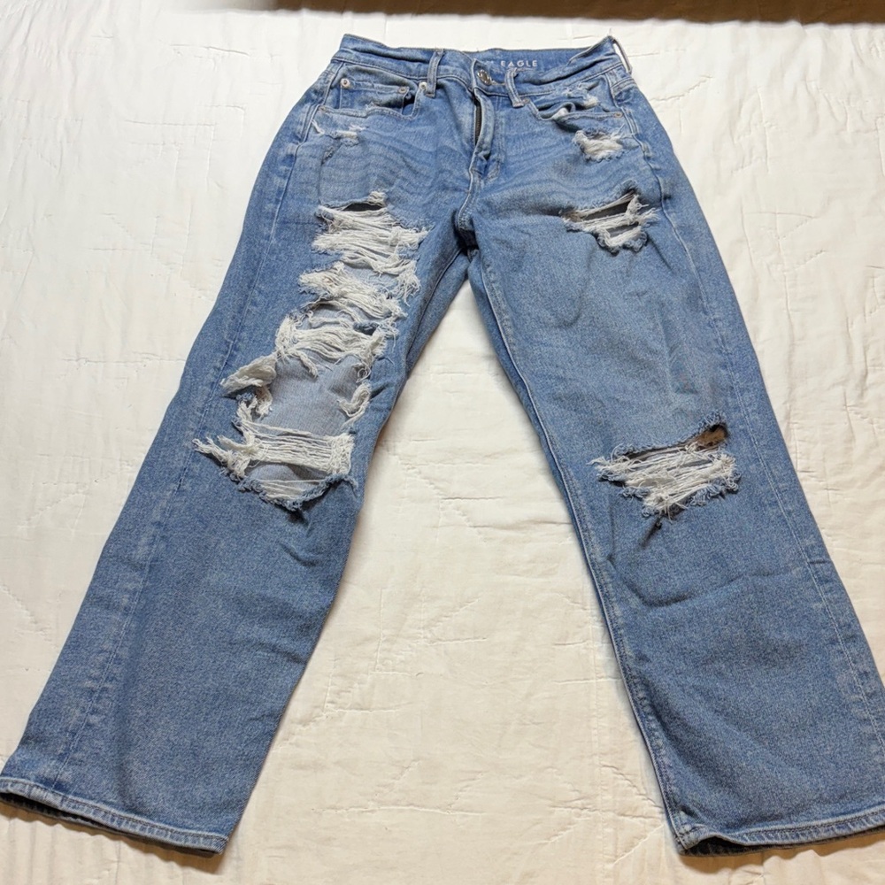 American Eagle Highest Rise 90s Boyfriend Distressed Jeans Blue Women 4 Regular